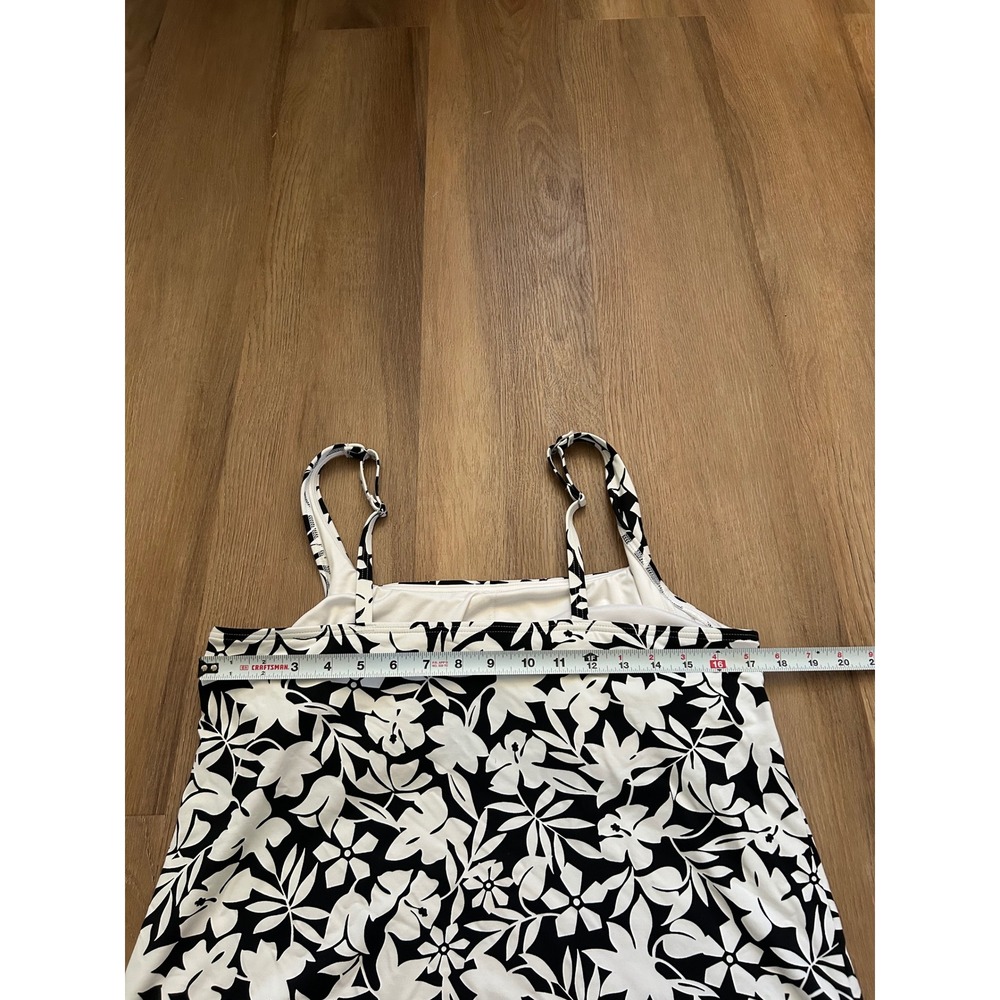 Lands End Tankini Swim Top Womens 16P Black White Floral Square Neck bathingsuit - Picture 6 of 7